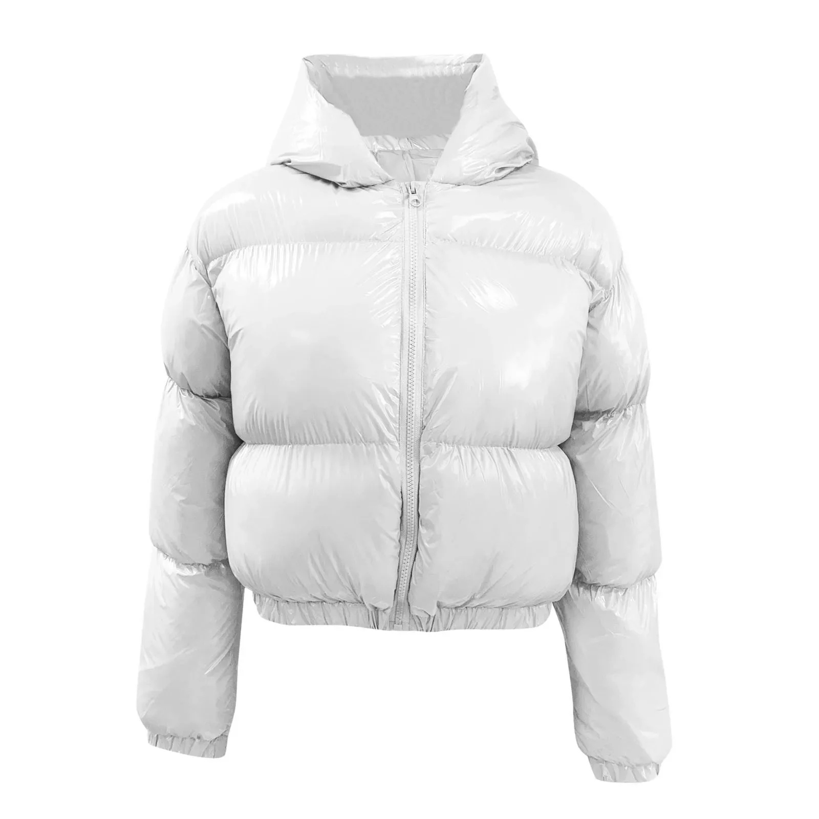 Chaqueta de cuero con capucha acolchada brillante corta cálida de otoño e invierno para mujer estilo japonés entrenamiento de los años 90