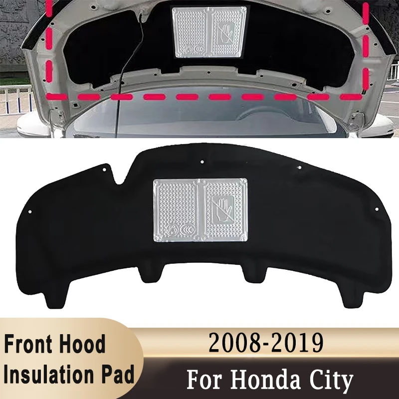 For Honda City 2008-2019 Front Engine Hood Sound Heat Insulation Cotton Pad  Aluminum Foil Heat Insulation Mat Cover