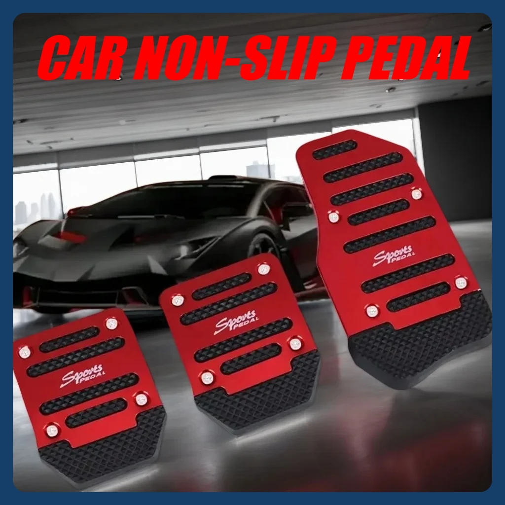 

Universal Car Pedal Covers - Aluminum Non-Slip Foot Pads for Auto Transmission - Brake/Gas Pedal Set - Red/Blue/Silver