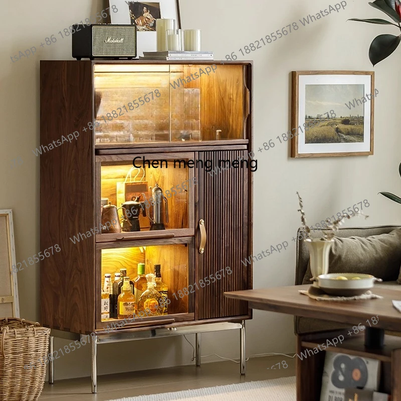 

New household living room wall-to-wall solid wood storage display cabinet, integrated