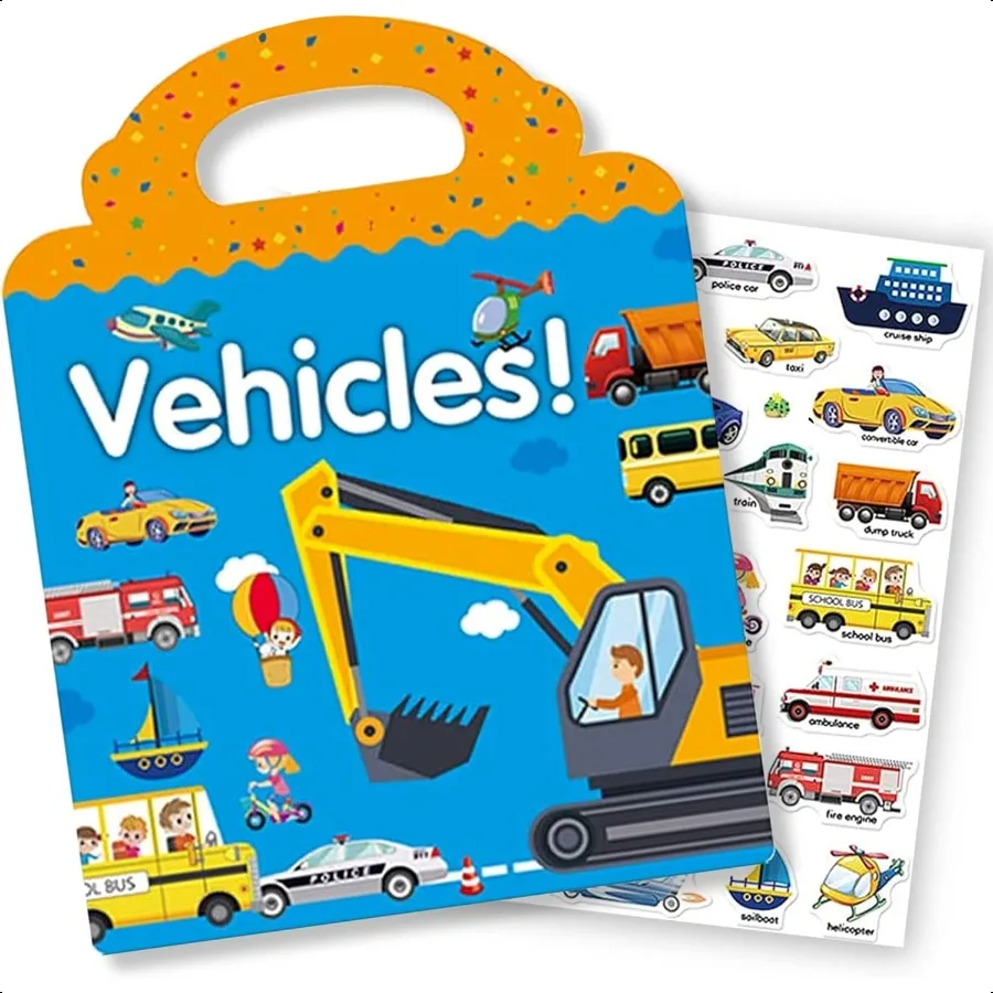 Livre d'autocollants réutilisables pour véhicules, camion, jouets éducatifs d'apprentissage, autocollants de voyage, livres d'activités pour petites filles Bo
