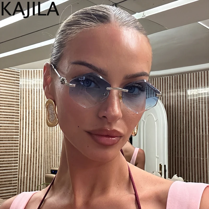 

Y2K Punk Hexagon Rimless Sunglasses Women 2026 Luxury Brand Steampunk Metal Frame Photochromic Sun Glasses For Ladies Shades