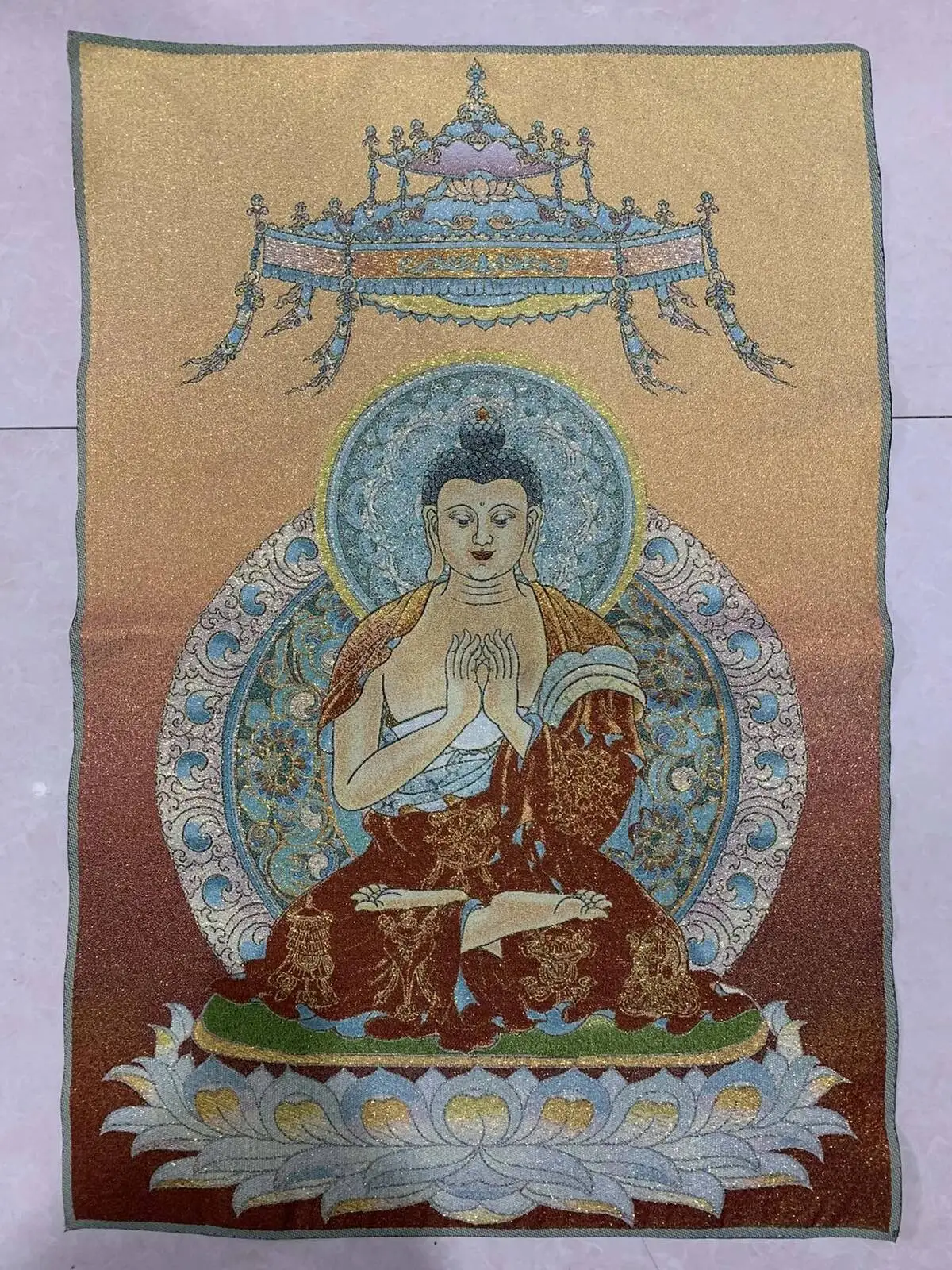 36Inch Chinese Silk Buddhist Shakyamuni Wall Painting Tapestry Thangka2