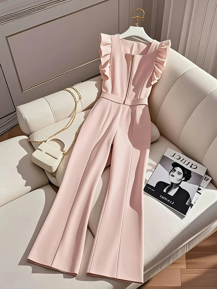 

Ele женский цельный летний костюм с высокой талией, широкие брюки с цветочным дизайном, длинные брюки из полиэфирного волокна