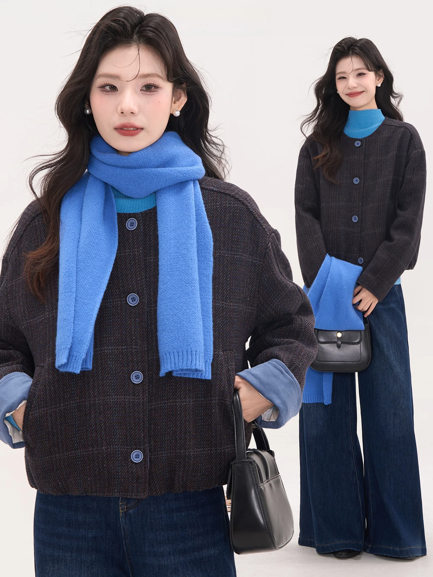 

Романтическая универсальная простая женская зимняя верхняя одежда из шерстяного пуха в клетку, женская зимняя верхняя одежда Huatian Window Display Y5396 Pure E-commerce