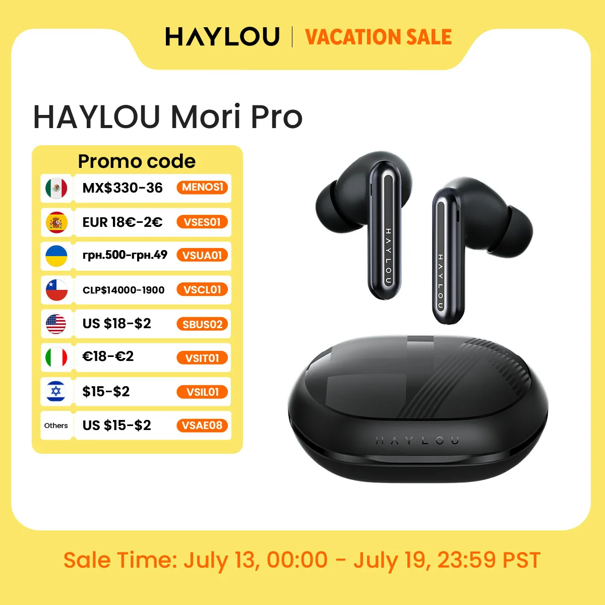 HAYLOU Mori Pro 블루투스 5.4 이어폰, 43dB ANC 액티브 노이즈 캔슬링 이어버드, 6 마이크 무선 헤드폰, 35H 배터리 수명