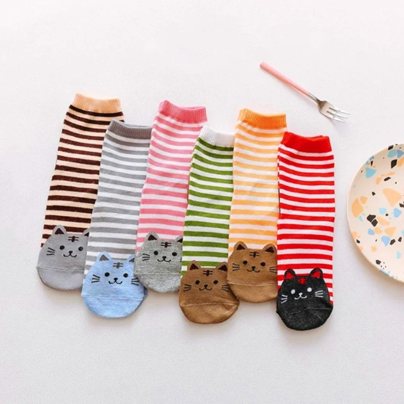 Fashion Cartoon Interesting Sock Women Cat Footprints Animal Style Striped Warm Socks Lady Floor Meias for Female Straight Socks