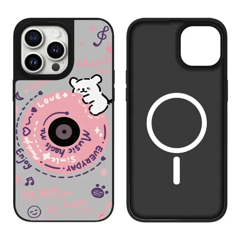 

Cartoon Dog Friend Disc iPhone 11 12 13 14 15 16 Pro Max Mirror Surface MagSafe Case Cover Shell