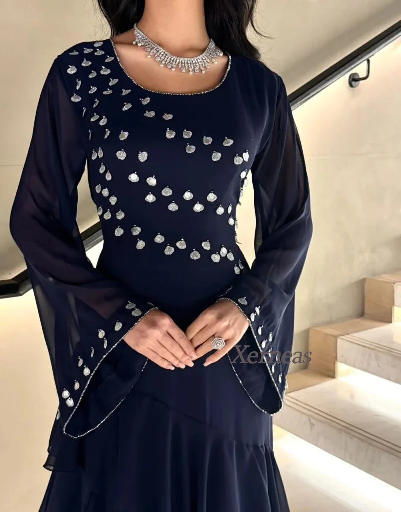 Abito da sera moderno personalizzato per feste formali Una linea di abiti lunghi in chiffon con scollo rotondo Abiti da cocktail a strati 2026