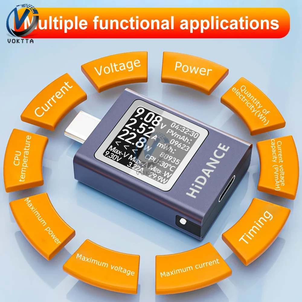 New USB Tester Voltmeter Ammeter Multi-function Type-C Fast Charging Tester Voltage Current Meter Power Detector DC4.5-50V 0-12A