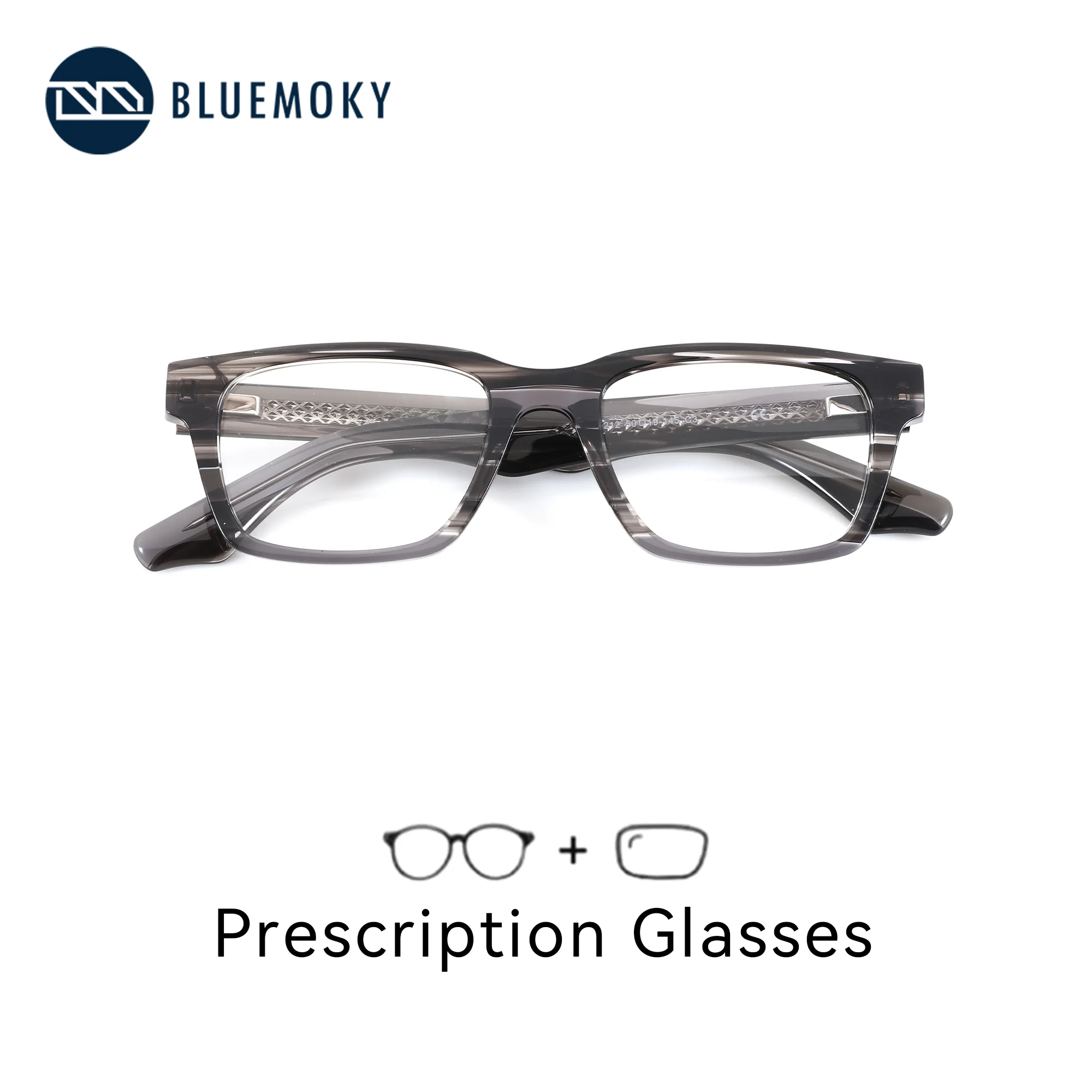 BLUEMOKY M Size Men's Acetate Custom Prescription Eyeglasses Square Frame Progressive Myopia Optical Glasses