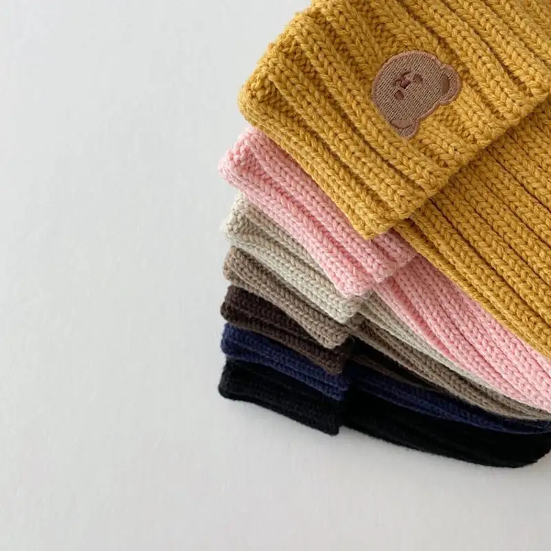 Soft Warm Baby Beanies Knitted Hats For Toddler Children Bear Embroidery Kids Boys Girls Autumn Winter Caps 7 Colors