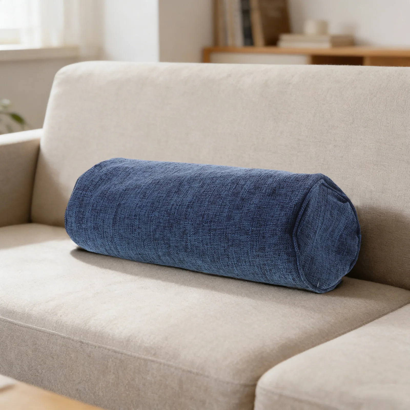 

Lumbar Round Pillow Cover 15.7x5.9 Cotton Linen Cylinder Neck Support Pillow Case for Home Travel Use