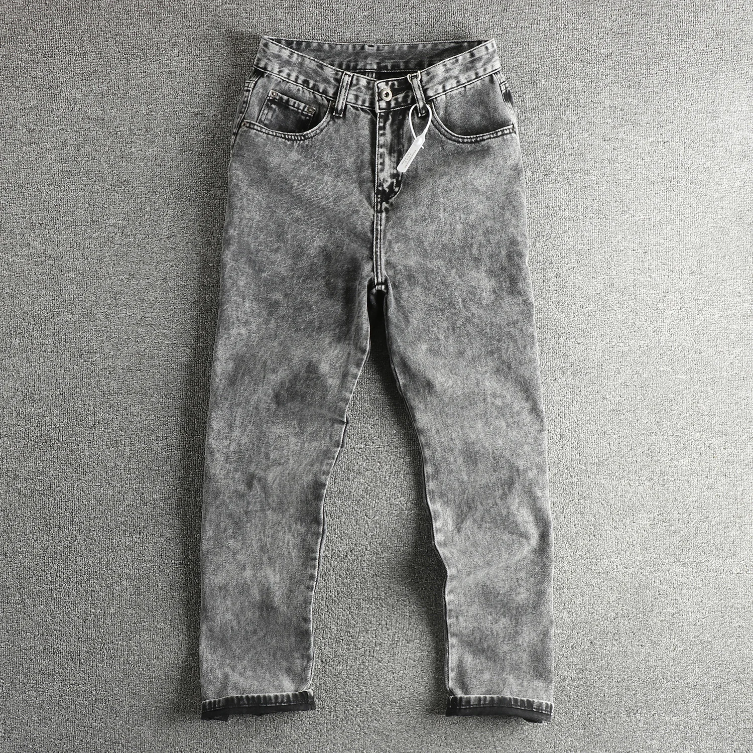 

100% Cotton Retro Tie Dye Washed Distressed Black Gray Loose Straight Men's Jeans High-Level Comfortable Trousers