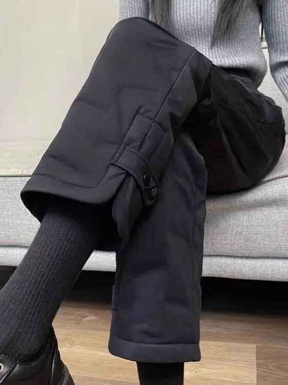 

Thickened Casual Cotton Work Pants Women's 2024 Winter Outerwear Straight Leg Nine Points Cotton Trousers Korean Style