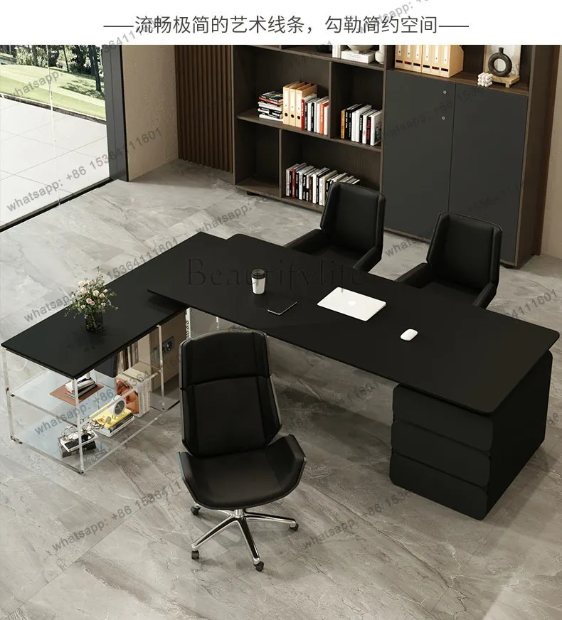 Slate boss desk, simple modern light luxury, high-end sense, large desk supervisor, suspended tables and chairs