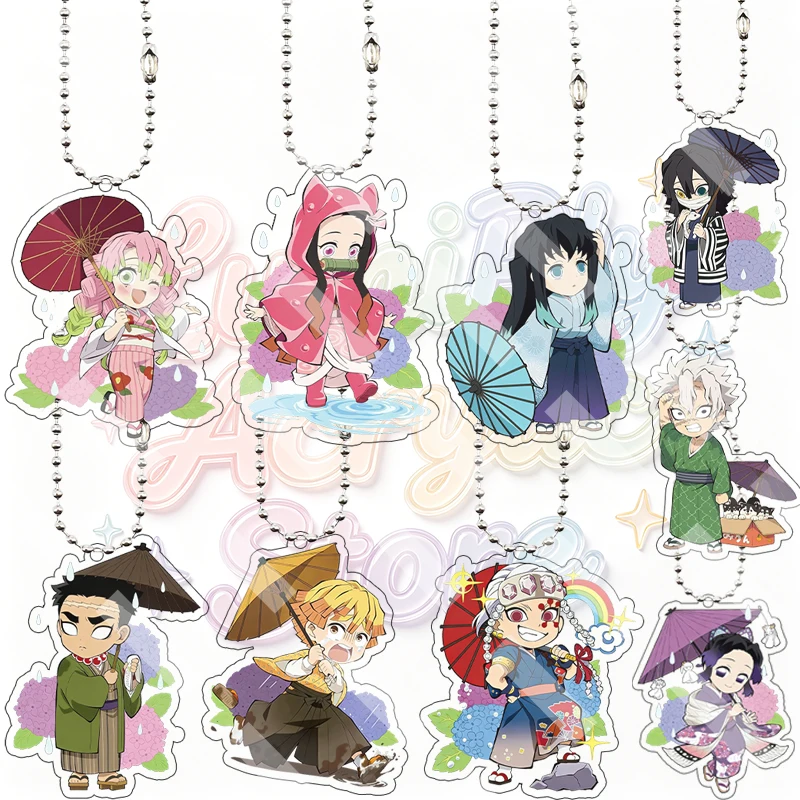 Anime Obanai Iguro Kamado Nezuko Agatsuma Zenitsu Demon Slayer Character Acrylic Keychain Q Version Bag Pendant Accessory Gifts