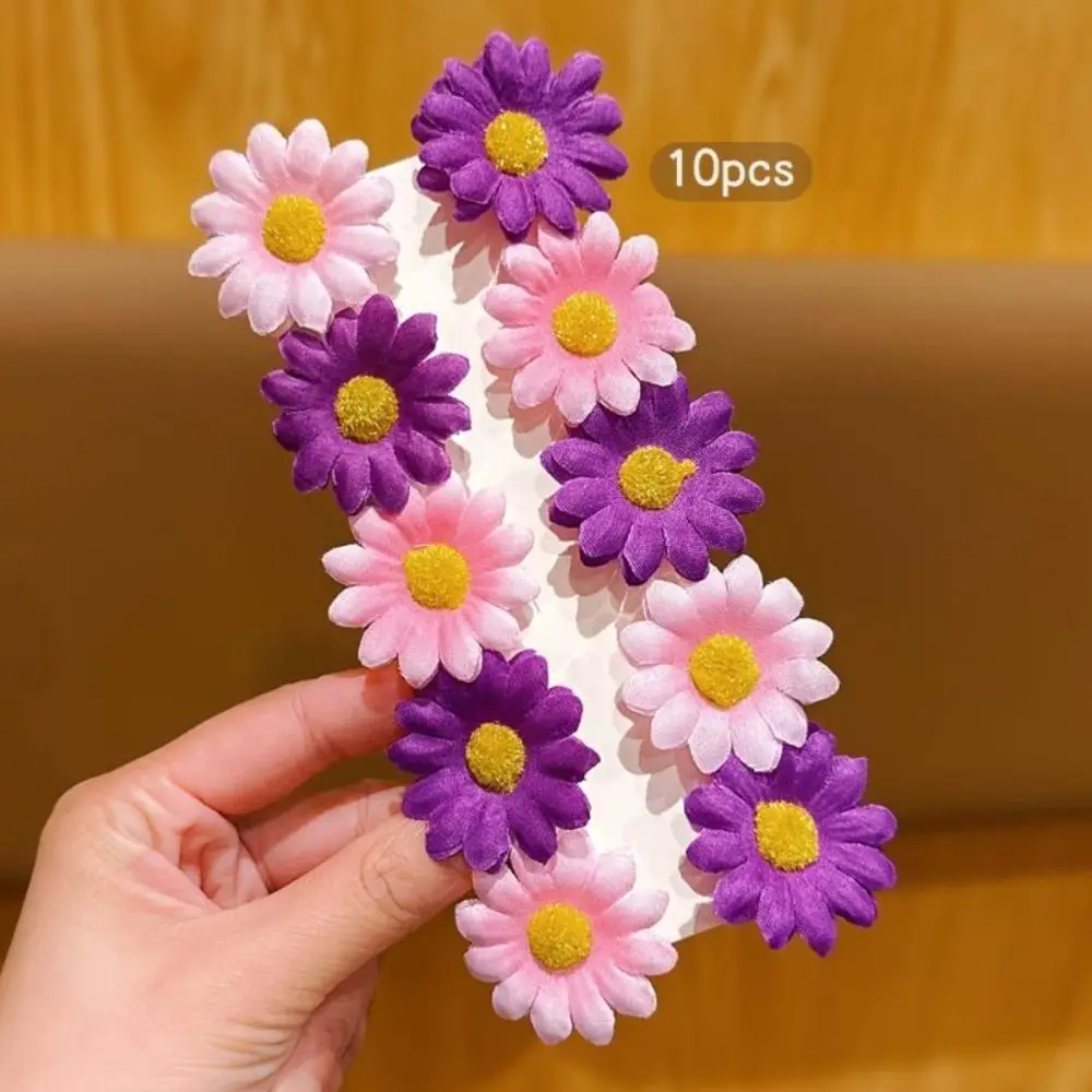 10Pcs Fabric Artificial Flower Hair Clips Metal Clip Artificial Flower Daisy Flower Clips Colorful Lightweight Fake Flower Heads