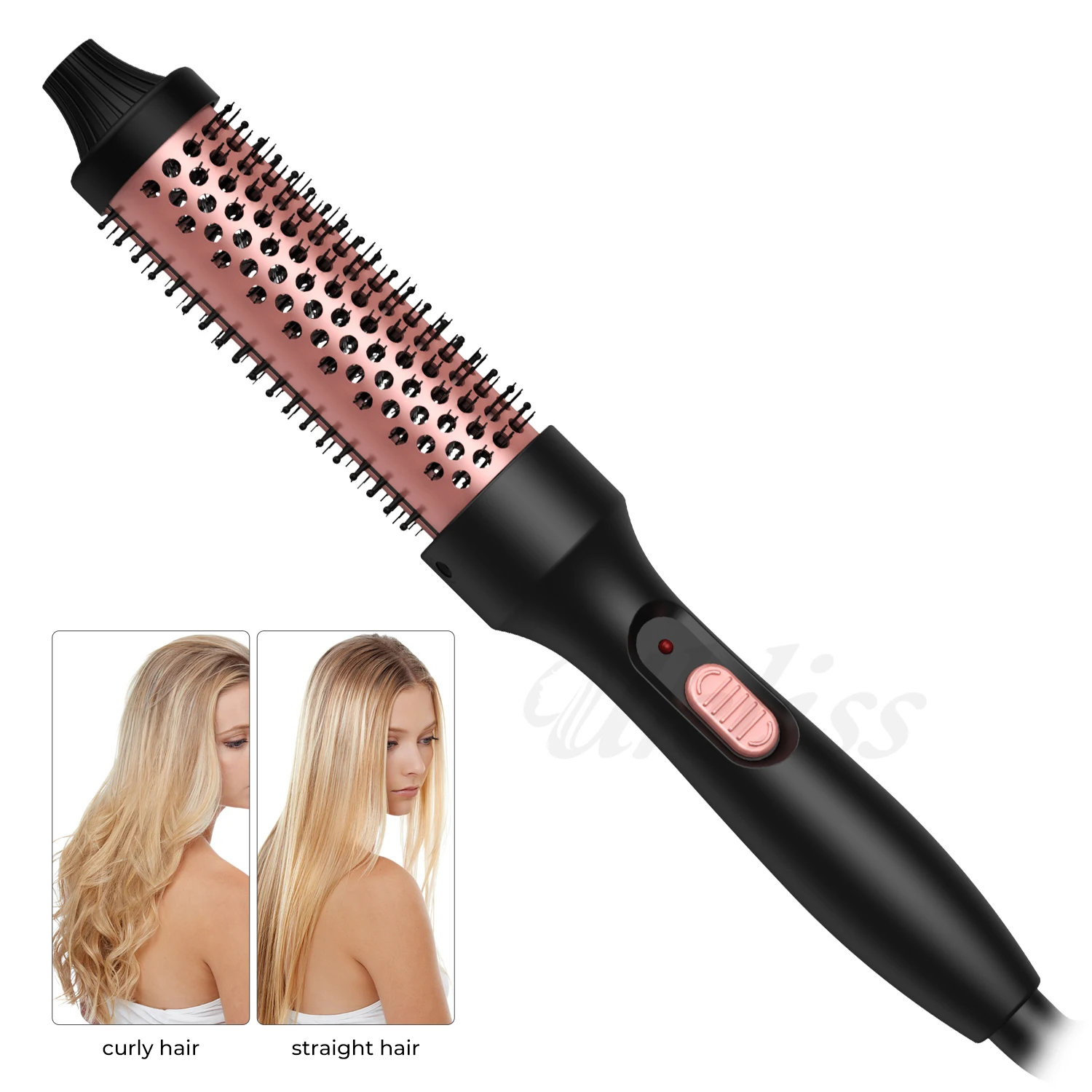 

Heated Styling Brush 3-in-1 Ionic Hair Curler Straightener Double PTC Heated Thermal Brush Anti-Scald Curling Iron Brush Comb