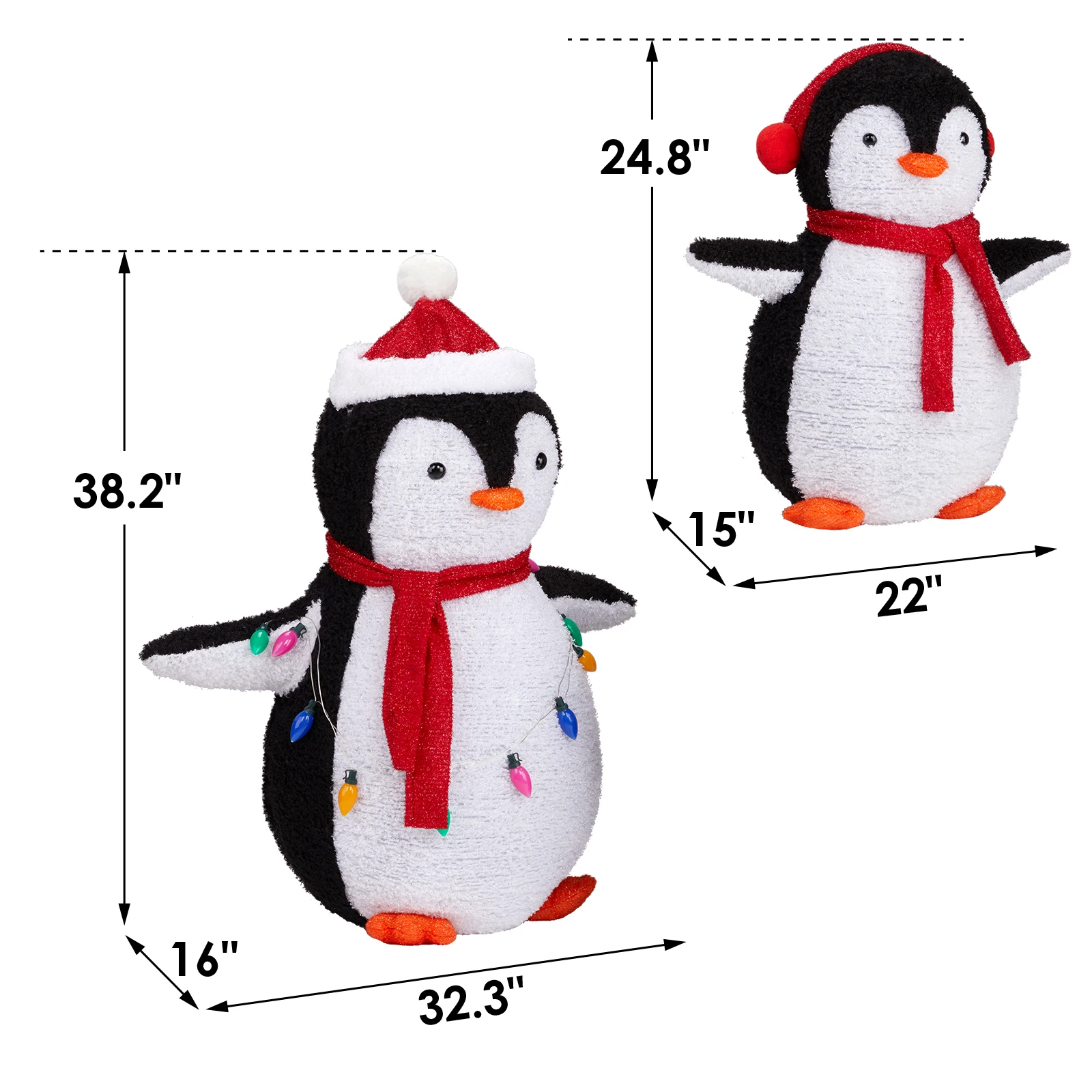 2-Piece Lighted Plush Penguins Christmas Yard Decorations