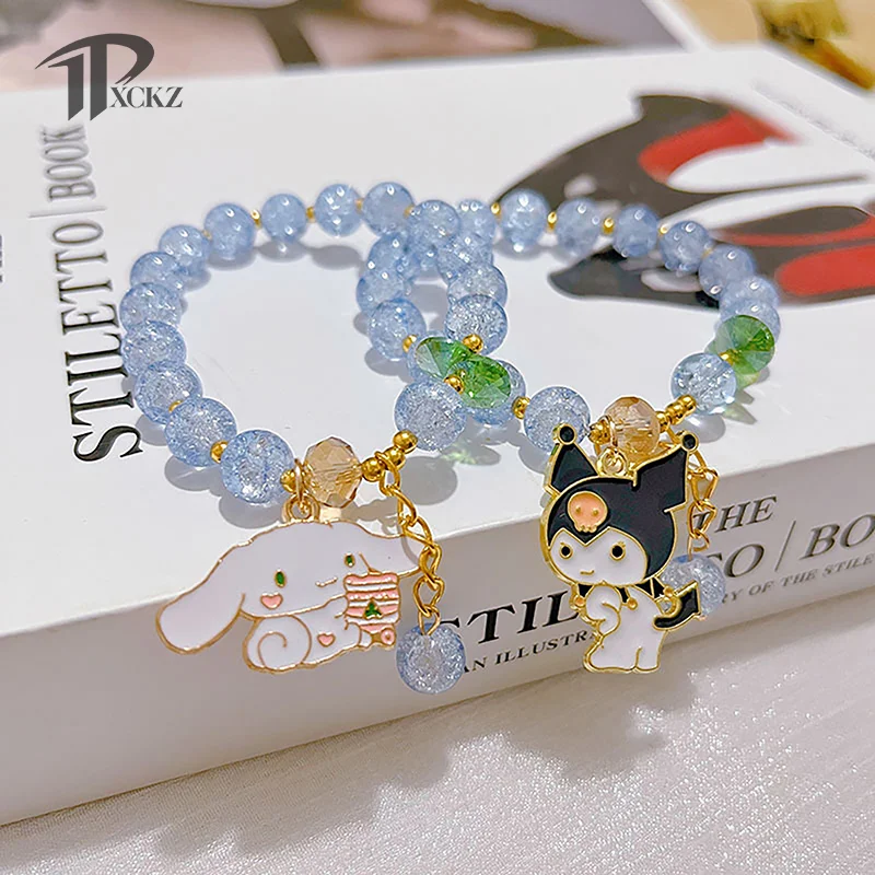 

Sanrio Cute Cartoon Crystal Beaded Bracelet Kuromi Cinnamoroll Fresh Blue Bead Bracelet Sweet Girlfriend Gifts Toys For Girls