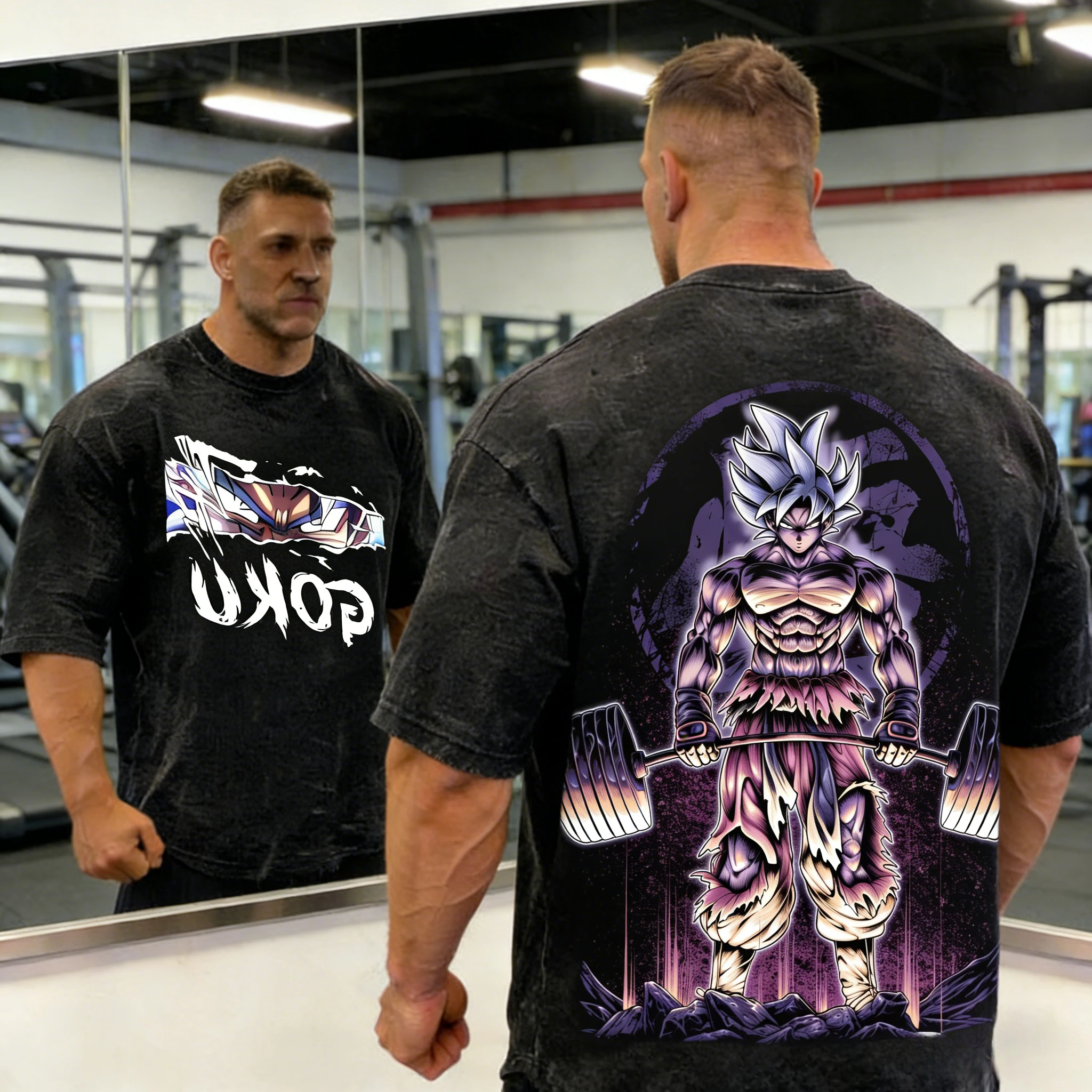 

2026 Summer Dragon Ball Vintage Washed T-Shirt 100% Cotton Oversized Ultra Instinct Goku Gym Tee for Big Guys Family Matching
