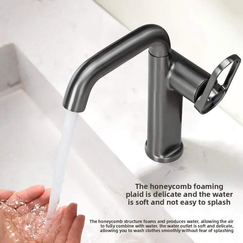 Washbasin Faucet Cream Gold 360 Degree Swivel Faucet Side Opening Washbasin Faucet for Countertop and Undercounter Basins