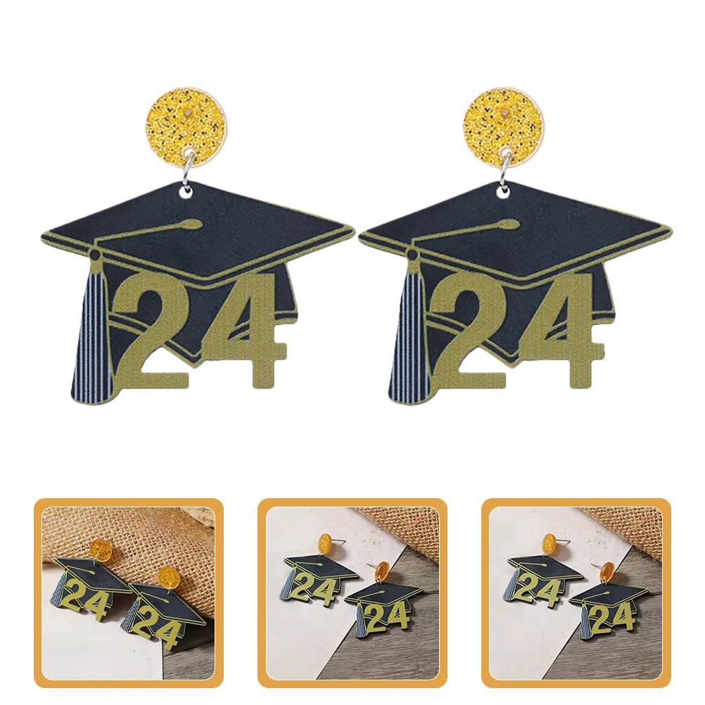 Student Pendant 2024 Earrings for Women Dangle Graduation Hat Statement Studded Teen Girls Doctor's Drop