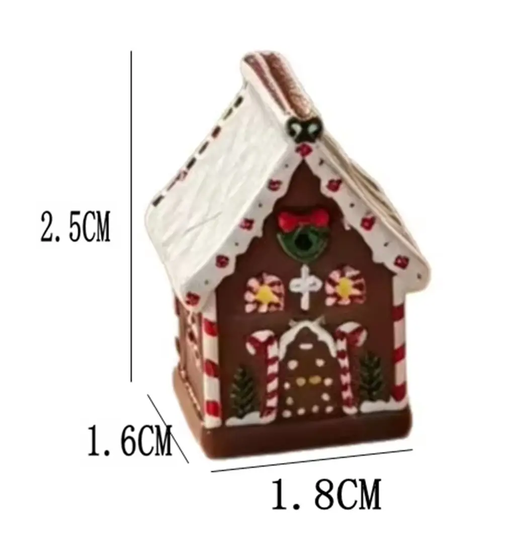 Resin Mini Christmas Gingerbread House Dollhouse Accessory DIY Craft Ornament Cartoon Simulation Micro‑Landscape Scene Layout