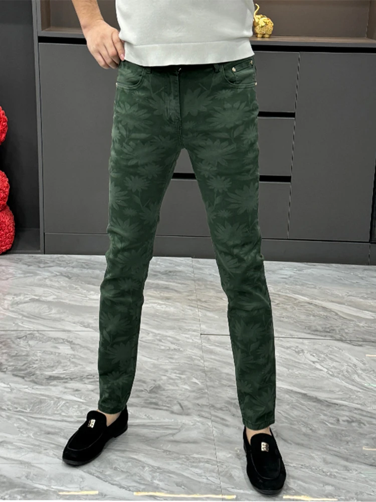 

Мужские джинсы slim fit с принтом в гонконгском стиле, модные, удобные, со средней посадкой, на молнии, повседневные брюки на все сезоны