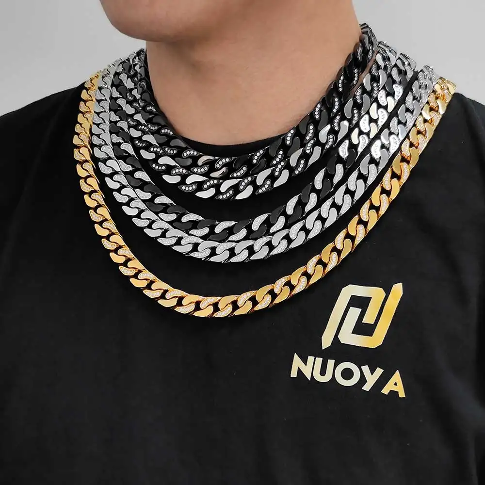 

Hip Hop Jewelry PVD12mm Two-Tone Cuban Link Stainless Steel Chain Bling Cubic Zirconia CNC Stone Necklace For Men