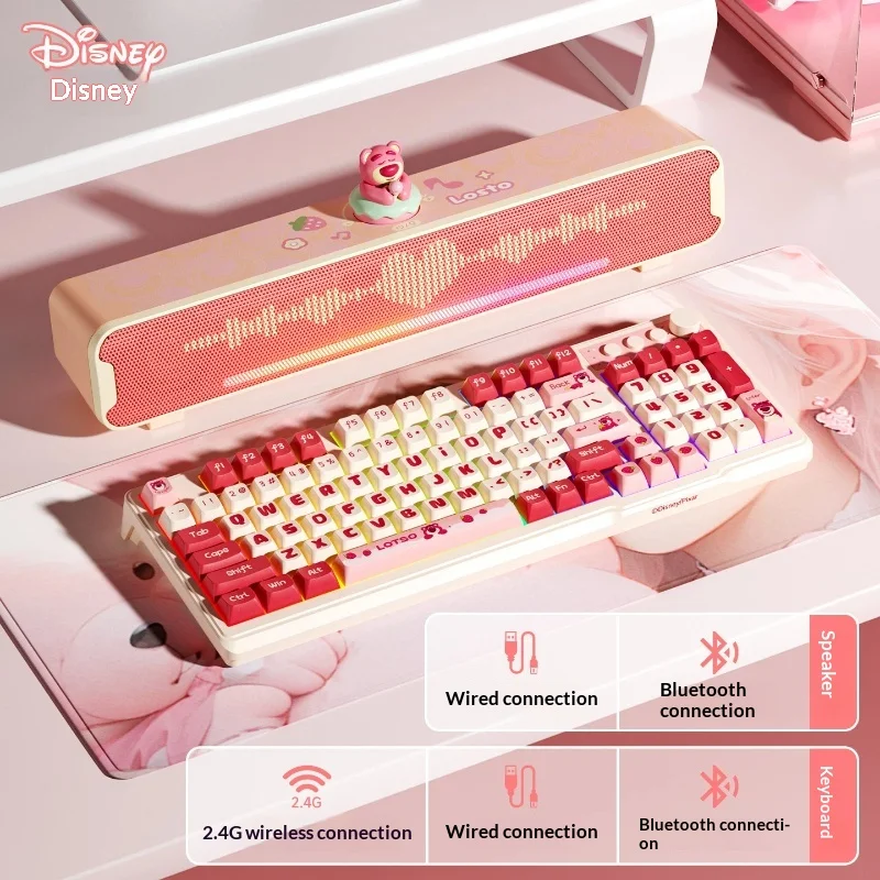 Disney Lotso Bluetooth Computer Speaker Hi Fi Stereo With Cute Bear Knob Adjustable Volume Light For Home Desktop Gaming Girls