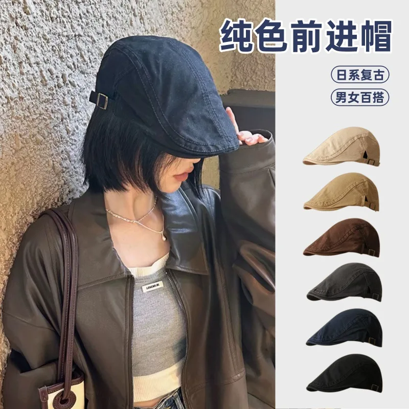Japanese Retro Newsboy Cap for Couple, Large Head Size Painter Cap, Summer Beret Duckbill Hat