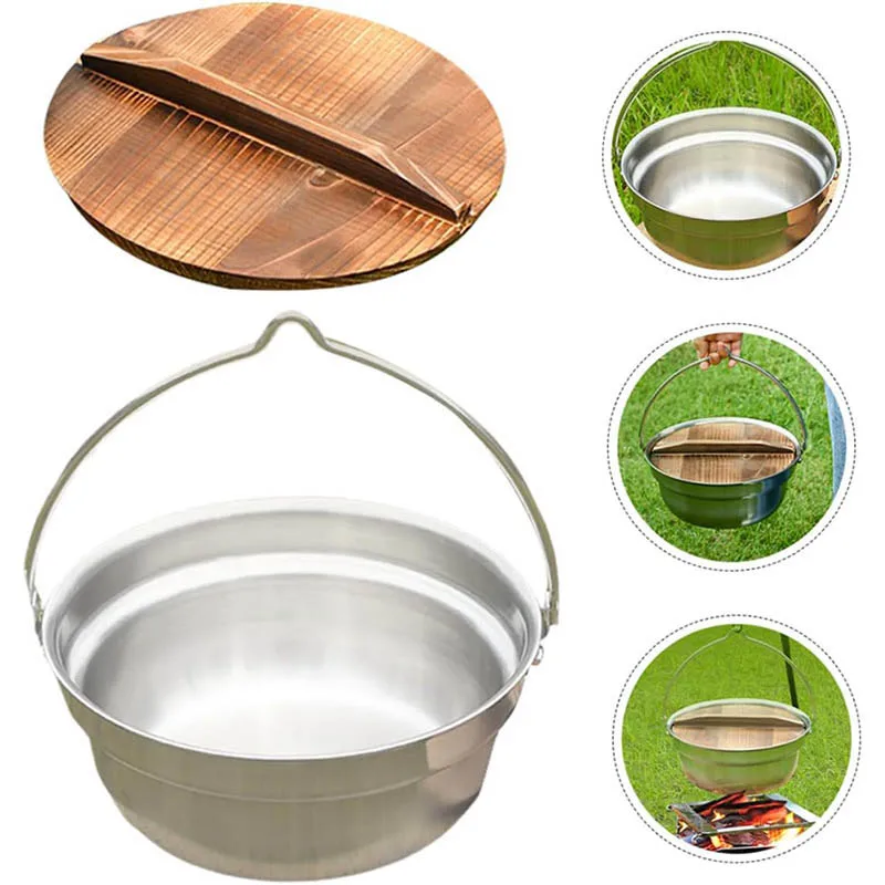 

Portable Hanging Pot Camping Stainless Steel Multifunctional Bonfire Small Boiling Pot Outdoor Soup Pot Fireplace Hot Pot
