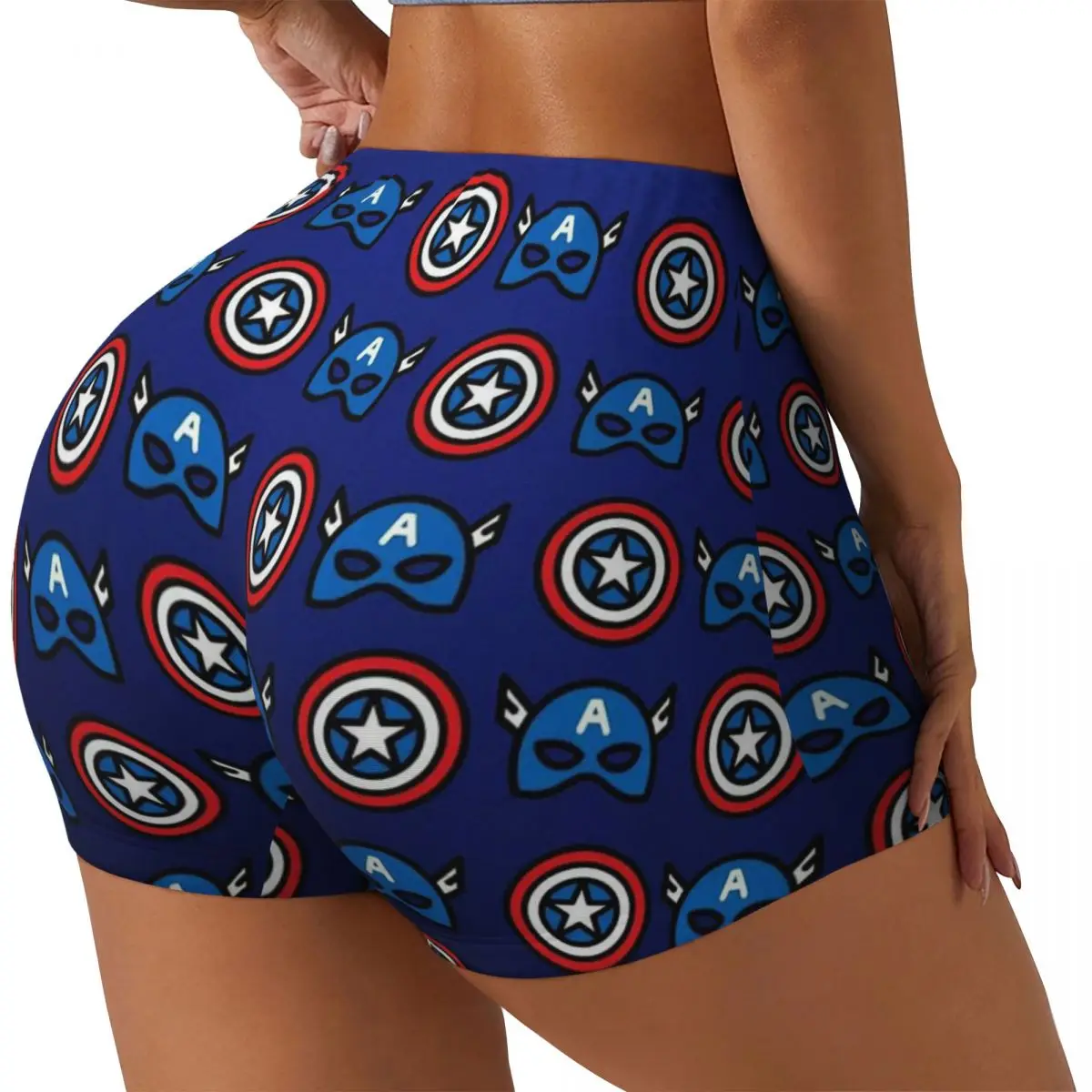 Custom Captain America Shield Workout Shorts for Women Gym Volleyball Running Yoga Shorts