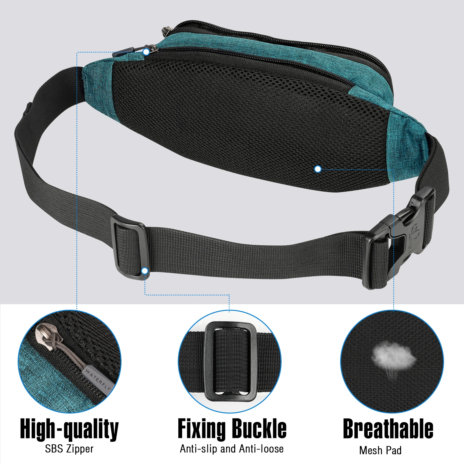 WATERFLY 여성용 허리 패니 팩, 조정 가능한 벨트가 있는 가슴 가방, 스포츠 달리기 하이킹 조깅, 여성 패션