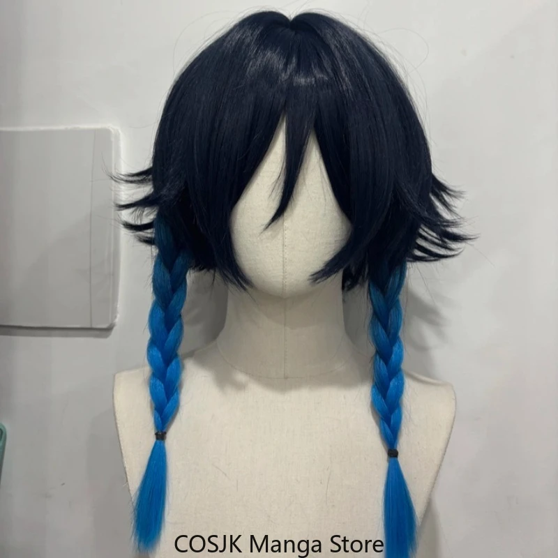 

Anime Genshin Impact Venti Blue Braid Wig Realistic Skin Top Cosplay Hair Model Role-Playing Cos Wig with Realistic Scalp Top