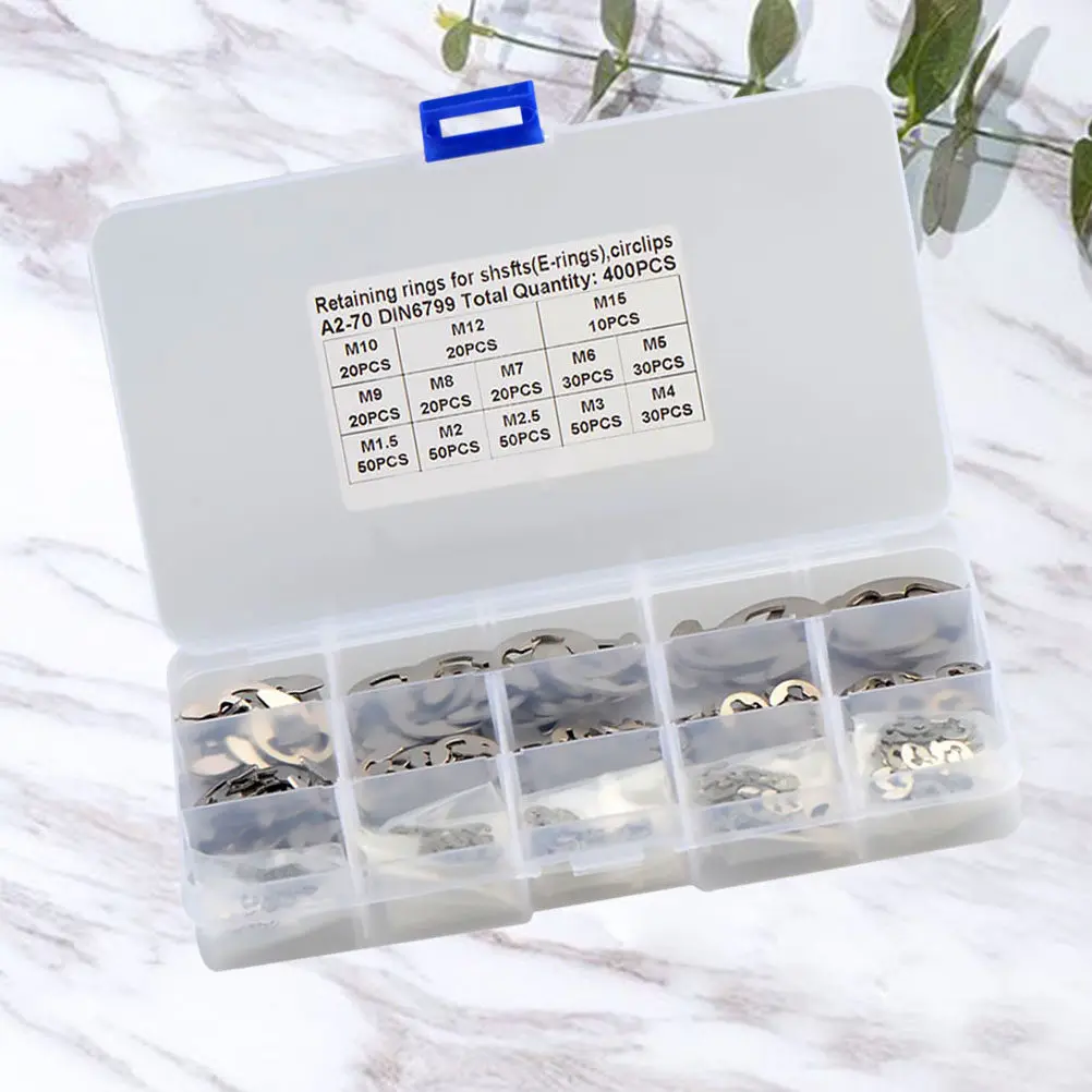 

1Set Stainless Steel Retaining Ring Set E-Shaped Snap Ring M1.5- Anti-Rust Wear-Resistant Shaft Groove Tool Kit