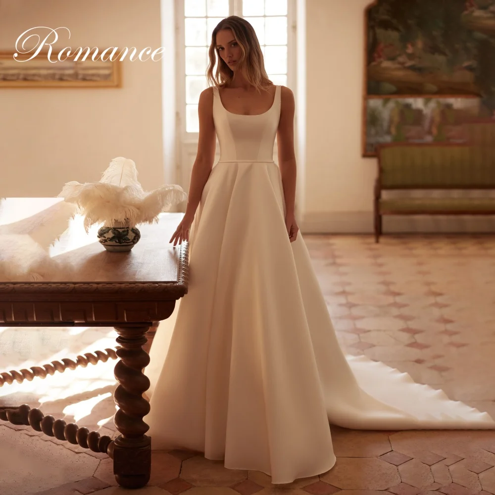 

Modern Square Collar A-Line Wedding Dresses Women Sleeveless Spaghetti Straps Lace-up Open Back Vestidos De Novia Customized