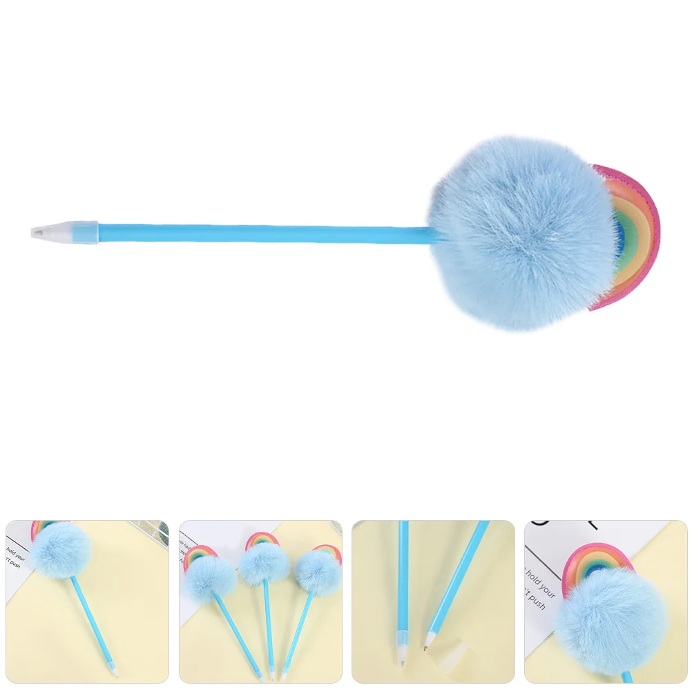 

5Pcs Novelty Ballpoint Pens Cute Pompom Topper Smooth Writing Pens for School Office Kawaii Stationery Collection