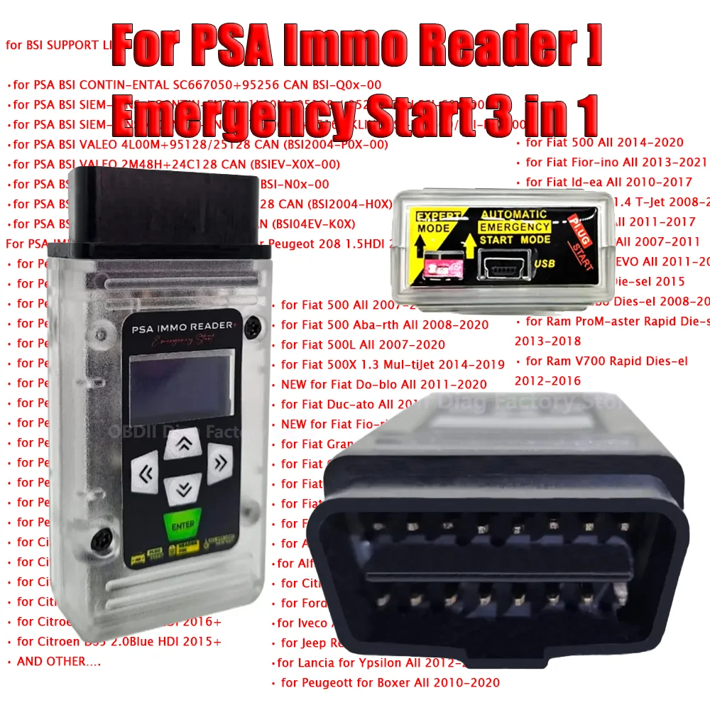 

Для PSA Immo Reader Emergency Start 3 в 1 для PSA Immo OBD2 Key Simulator для FIAT для BMW Plug and Play Force Инструмент зажигания