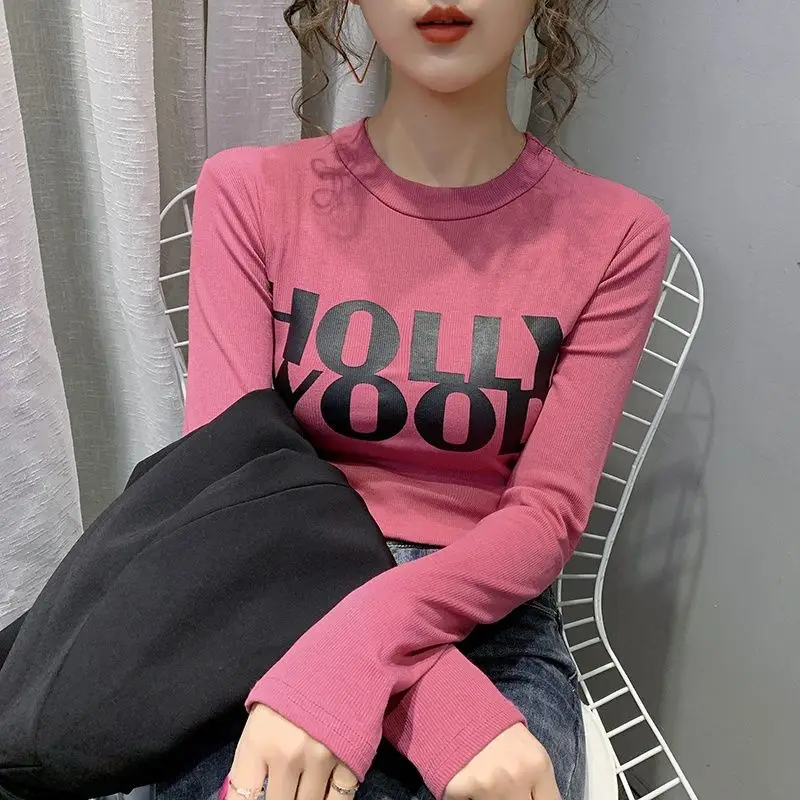 

Comfortable Office Lady Letter Printing Round Neck Spring Autumn Pullover Long Sleeve Women's Clothing Casual T-shirt Tops