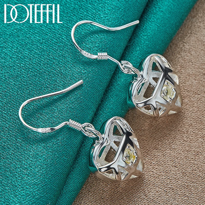 DOTEFFIL-Boucles d'oreilles pendantes en argent regardé 925 pour femme, bijoux de charme, cœur, fiançailles de mariage, fête, mode AAA