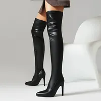 SGESVIER Elastic Women's Over the Knee High Boots Sexy Long Thigh High Boot Ladies Winter Shoes Black Gold Heeled Party Shoes - Image 3