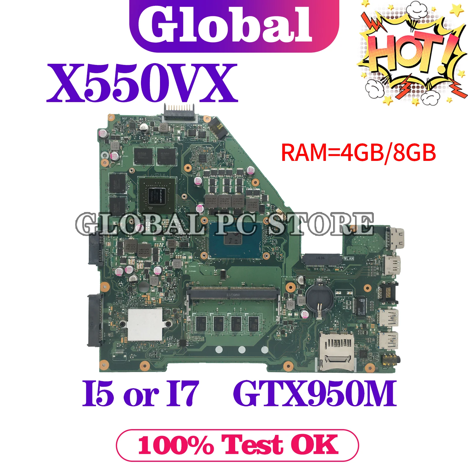 

X550VX Mainboard For ASUS A550VX X550VQ X550VXK X550V FH5900V FX50V FZ50V W50V Laptop Motherboard I5/I7 GT940M/GTX950M 4GB/8GB