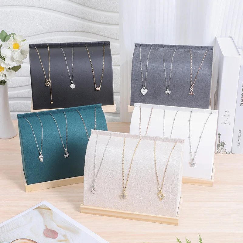 1 Pcs Necklace Holder Wooden Necklace Organizer Stand with Velvet/PU, Necklaces Display Stand,Chain Necklace Holder Rack