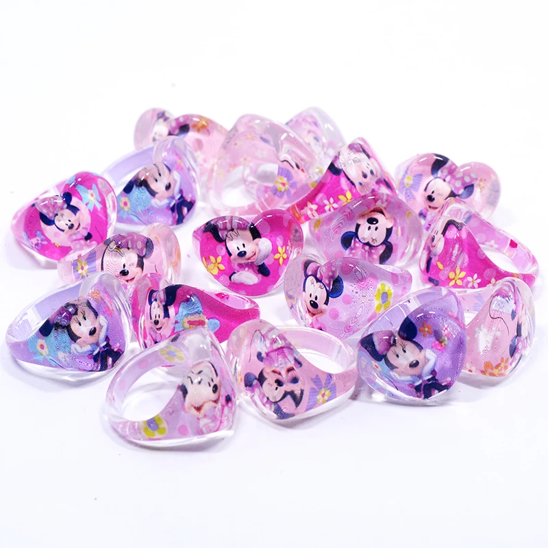 10/15/20Pcs Cartoon Disney Mickey Minnie Heart Rings Acrylic Rings Baby Shower Girls Jewellery Party Decoration Christmas Gift