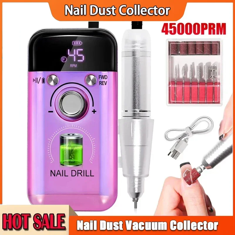 

Professional Electric Nail Drill Machine 45000RPM Rechargeable Portable Manicure Tool for Gel Nails Nail File Polish