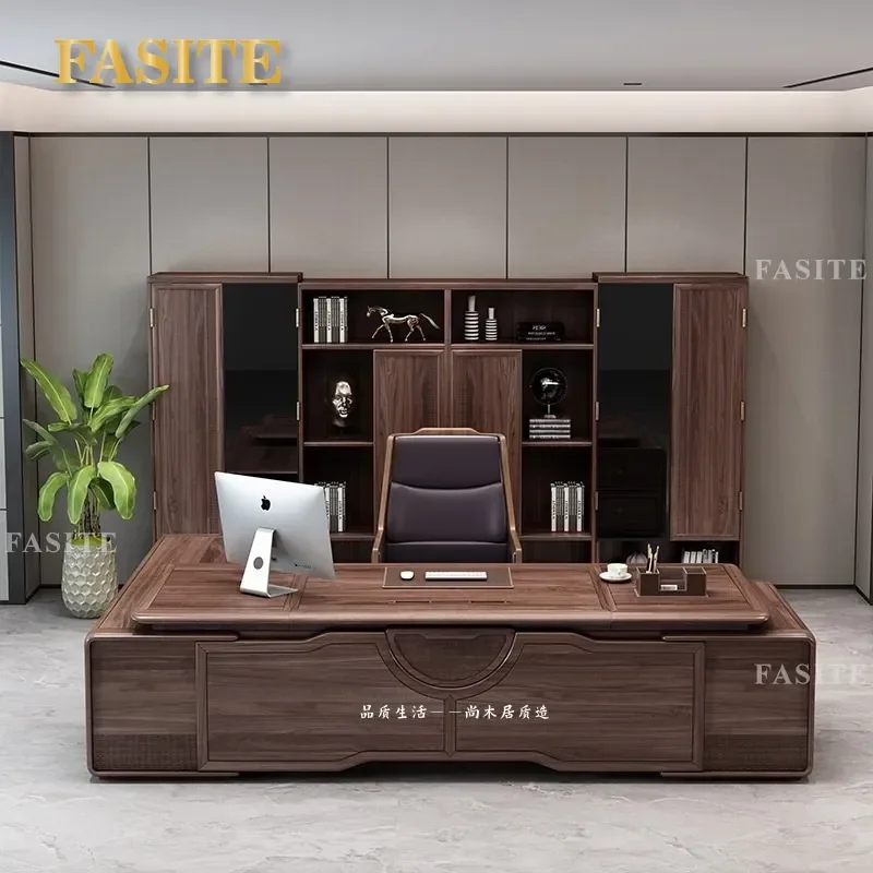For New Chinese Style Boss Desk Solid Wood Ebony Large Commercial Office High End Executive Furniture