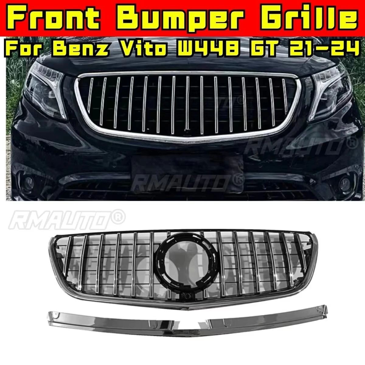 

Car Bumper Grill Decorative Strips Racing Grille Body Kit Front Bumper Grill For Mercedes Benz Vito W448 GT 2021-2024 Exterior